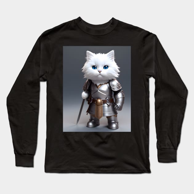 Cat in Armor - Modern Digital Art Long Sleeve T-Shirt by Ai-michiart